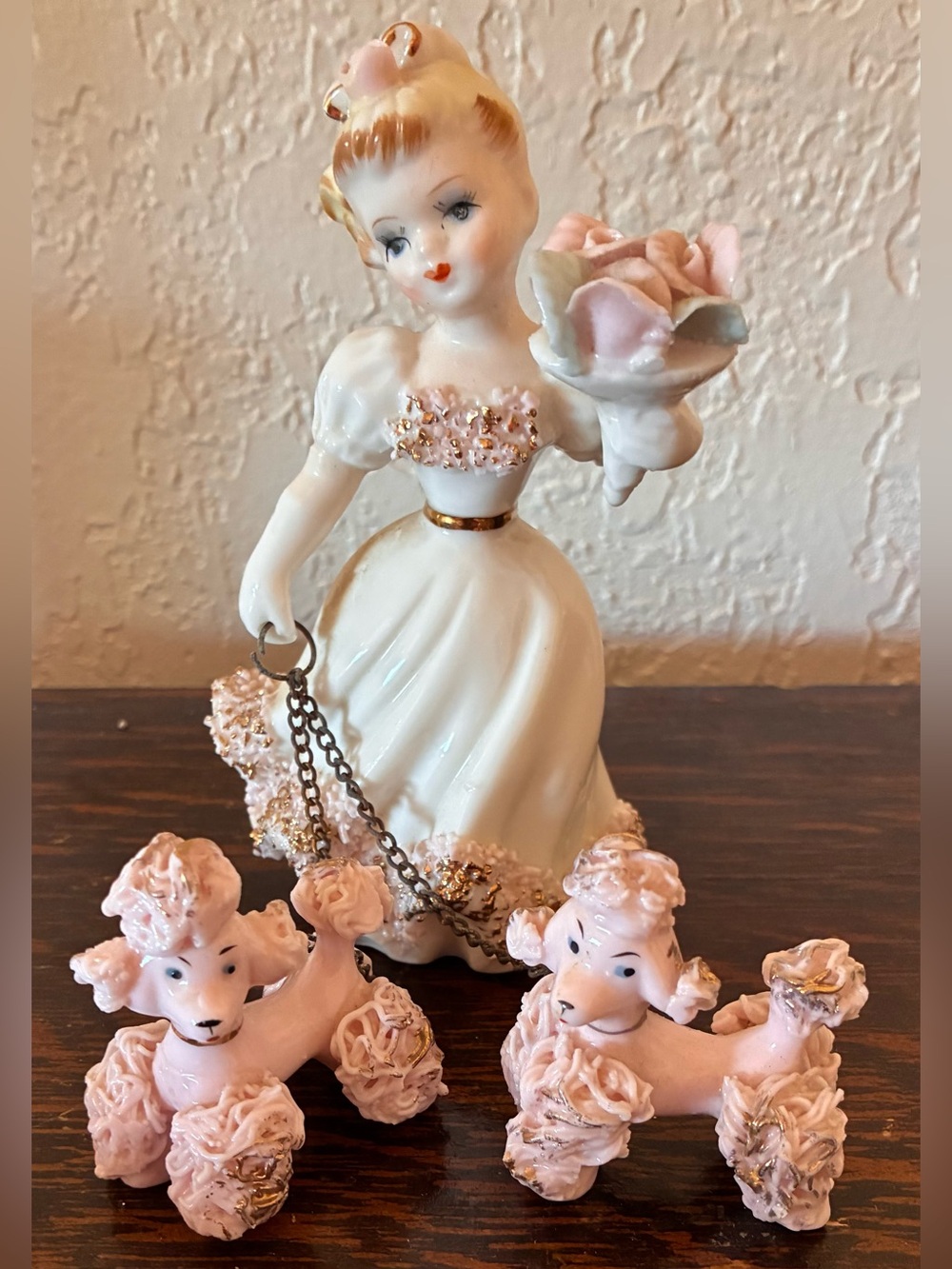 Vintage Napco woman with two poodles porcelain figurine #692
